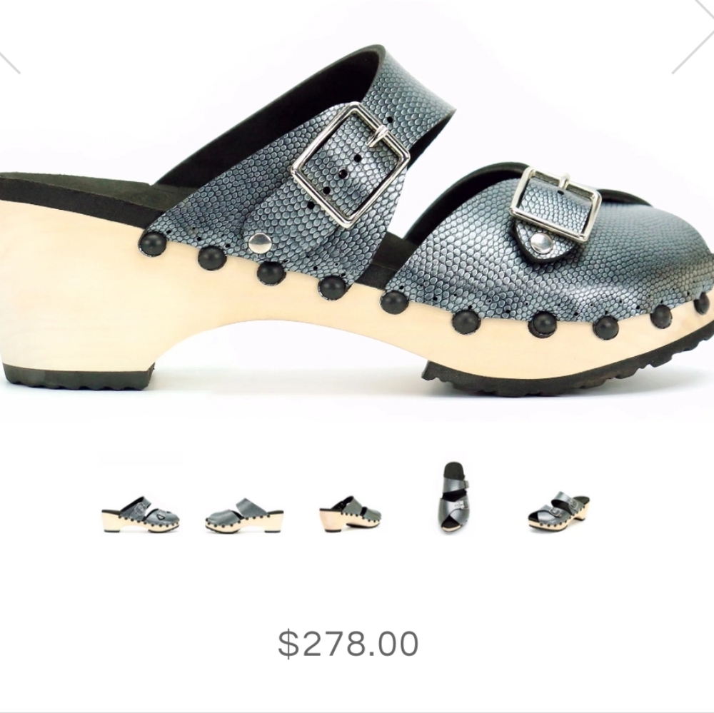Mohop STUDDED CLOG PEEP TOE MULE IN PEWTER women's size 8
